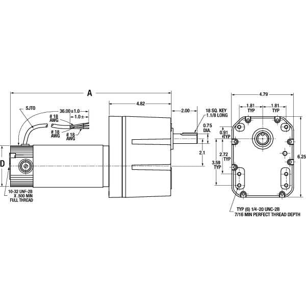 DC Gearmotor, 710 In-lb Max. Torque, 1.3 RPM Nameplate RPM, 90V DC Voltage