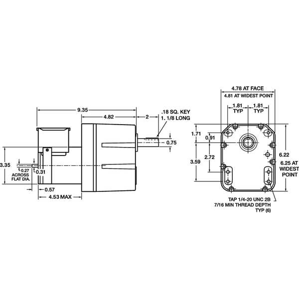 AC Gearmotor, 710.0 In-lb Max. Torque, 1.2 RPM Nameplate RPM, 115/230V AC Voltage, 1 Phase