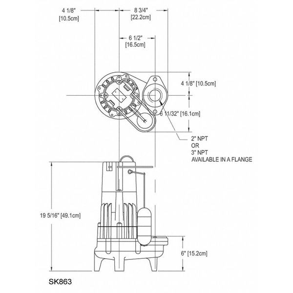 Waste-Mate 2 HP 2 Manual Submersible Sewage Pump 460V