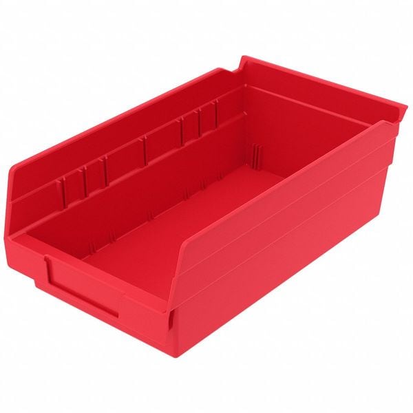 Shelf Storage Bin, Red, Plastic, 11 5/8 In L X 6 5/8 In W X 4 In H, 15 Lb Load Capacity