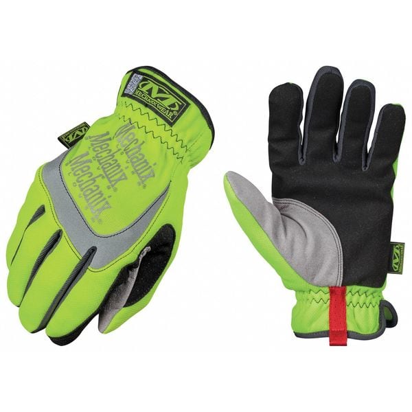 Hi-Vis Mechanics Gloves, L, Yellow, Anatomically Designed Two-Piece, Trekdry(R)