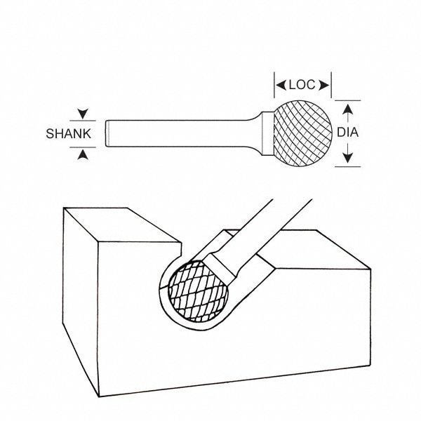 Carbide Bur,Ball Shape,1/8 In,1/8 Shank
