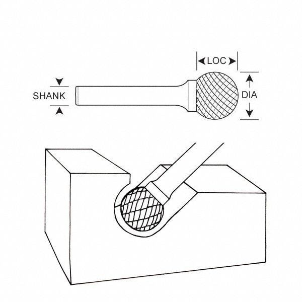 Carbide Bur,Ball Shape,5/32 In,1/8 Shank