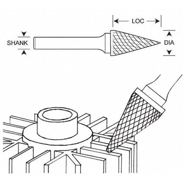 Carbide Bur,Pointed Cone,3/8,1/4 Shank