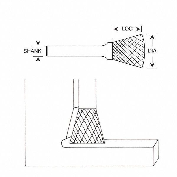 Carbide Bur,Inverted Cone,1/8,1/8 Shank