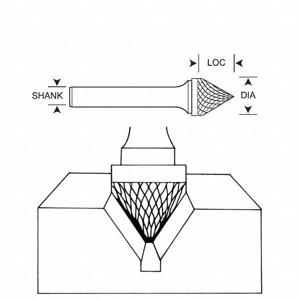 Carbide Bur,Cone,5/8 In,1/4 Shank