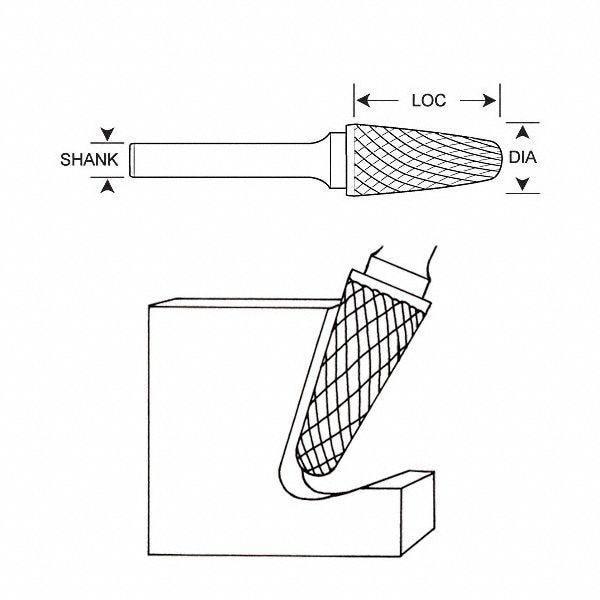 Carbide Bur,Taper Radius,3/16,3/16 Shank