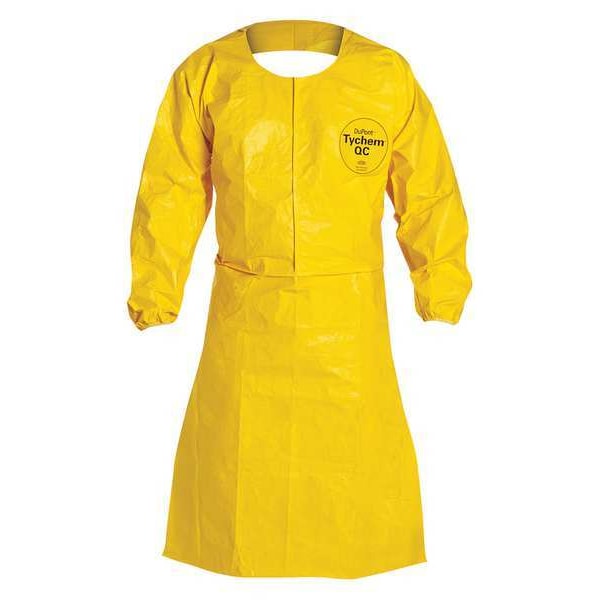 Sleeved Apron. Elastic Wrists. 44 Long. Neck Loop W/ Snaps, Waist Ties. Yellow. 2X