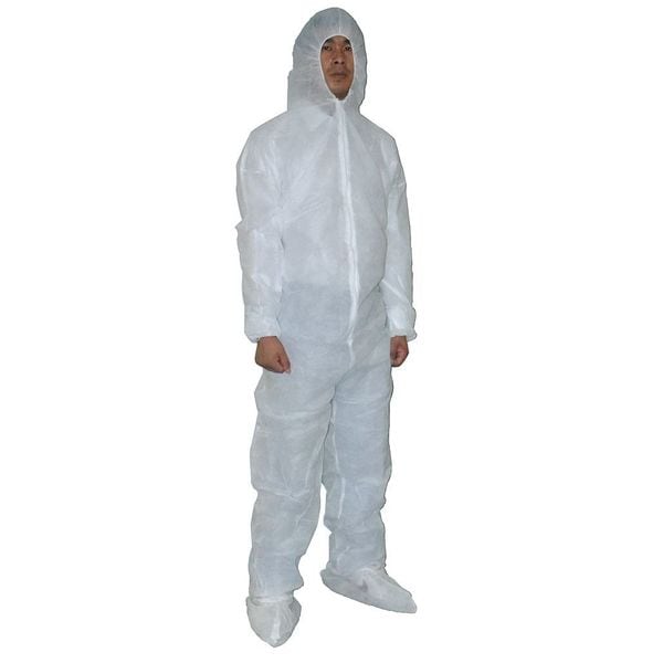 Hooded Disposable Coveralls, 25 PK, White, Polypropylene, Zipper