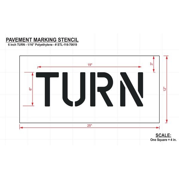 Pavement Stencil,Turn,6 In