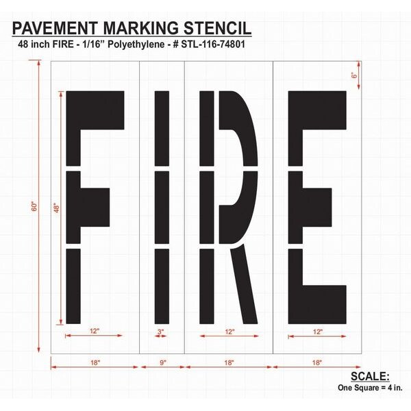 Pavement Stencil,Fire,48 In