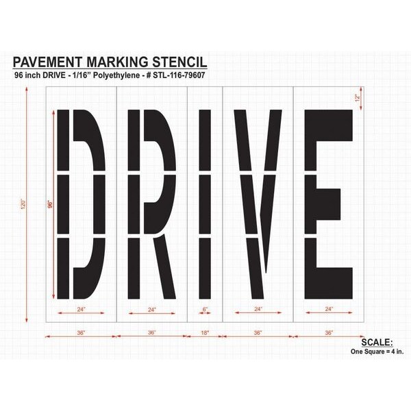 Pavement Stencil,Drive,96 In