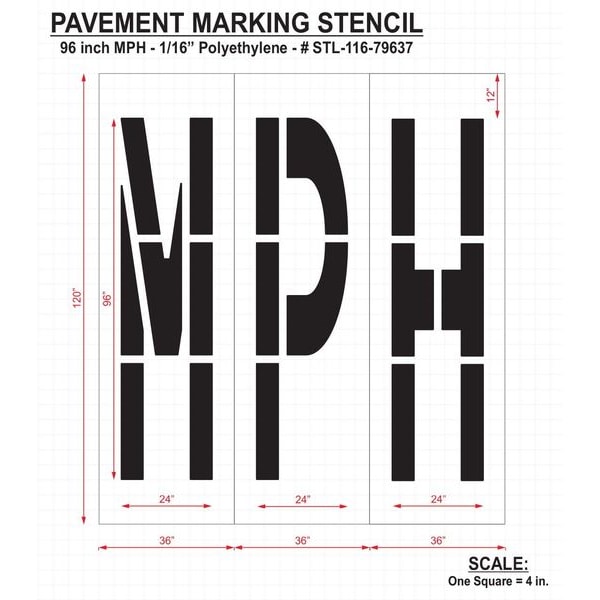 Pavement Stencil,Mph,96 In