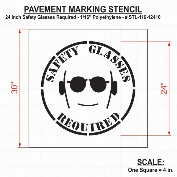 Stencil,Safety Glasses Required,24 In