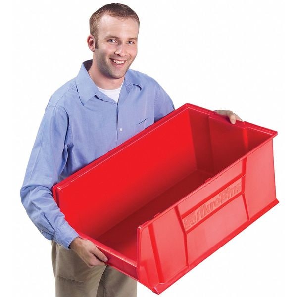 Storage Bin, Plastic, 11 In W, 10 In H, 29 7/8 In L, Red