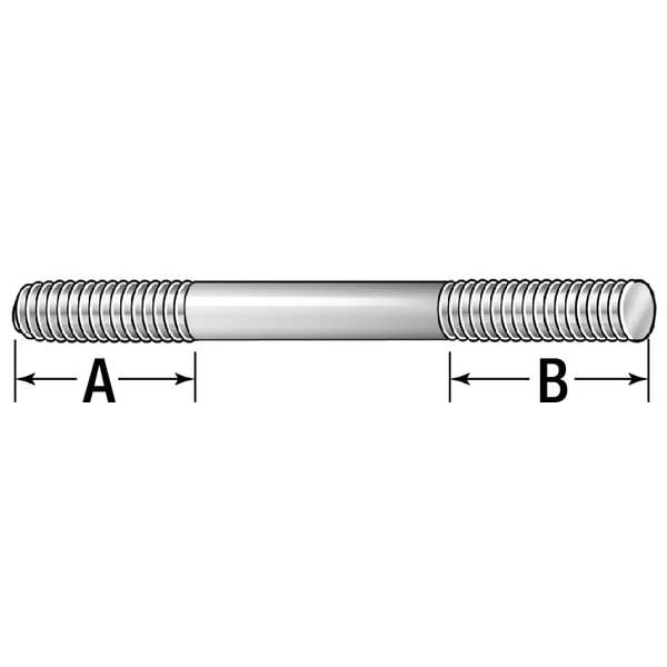 Double-End Threaded Stud, 1/4-20 Thread To 1/4-20 Thread, 5 In, 18-8 Stainless Steel, Plain, 2 PK