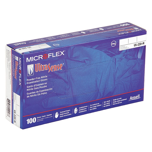 Exam Gloves, Nitrile, Powder Free, Blue, M, 100 PK