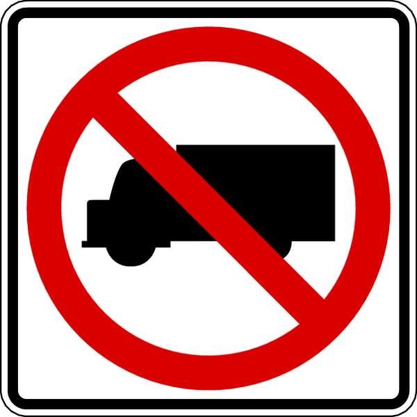 No Trucks Traffic Sign, 24 In H, 24 In W, Aluminum, Square, No Text, R5-2-24HA