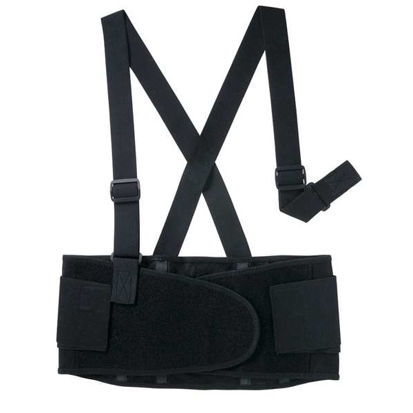 Back Brace W/Stay, Double Hook-and-Loop, 1 1/2 In Detachable Suspenders, Black, Medium