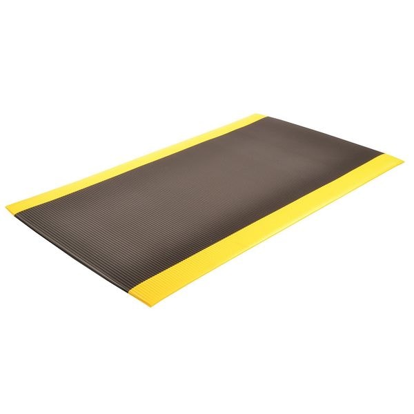 Antifatigue Mat, Black/Yellow, 6 Ft. L X 2 Ft. W, PVC, Corrugated Surface Pattern, 1/2 Thick