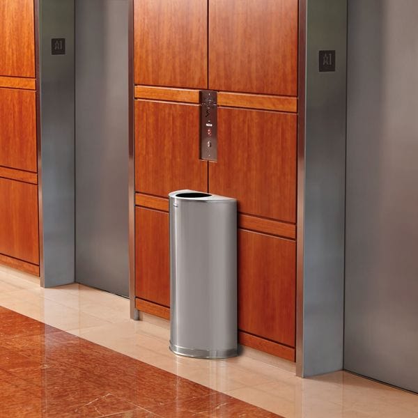 12 Gal Half-Round Trash Can, Stainless Steel, 17 1/2 In Dia, None, Stainless Steel