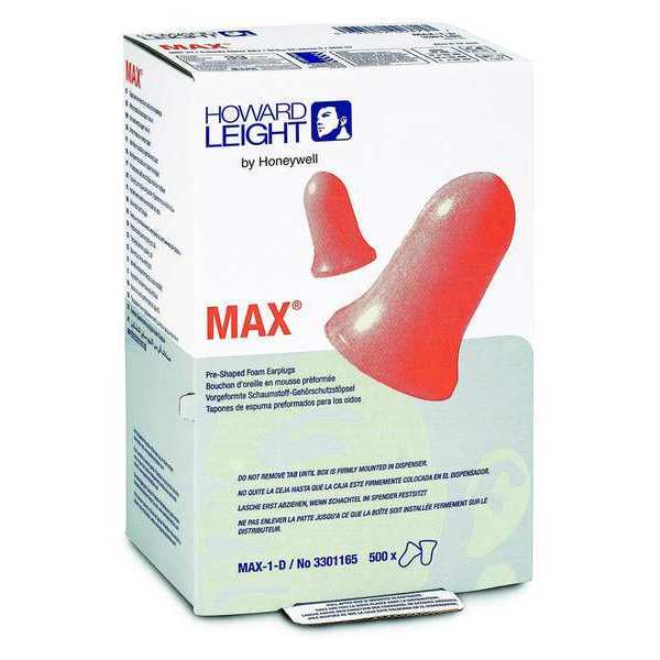HONEYWELL HOWARD LEIGHT MAX-1-D Max ® Ear Plugs,33dB,W/o Cord,Univ,PK500 