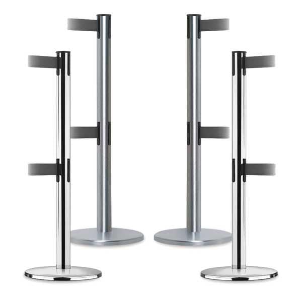 Barrier Post With Belt,Satin Chrome