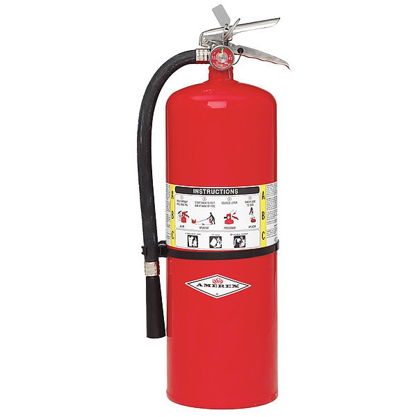 Fire Extinguisher, Class ABC, UL Rating 4A:80B:C, Rechargeable, 10 Lb Capacity, 20 Ft Range