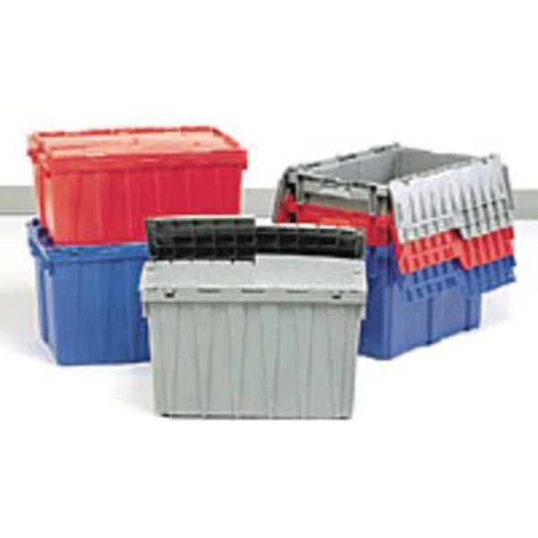 Blue Attached Lid Container, Plastic, Metal Hinge, 11.96 Gal Volume Capacity