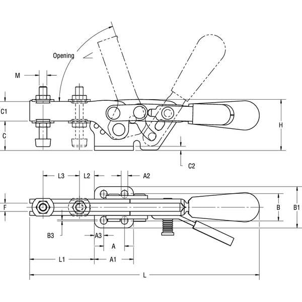 Toggle Clamp,Horiz W/Lock,2.20 In,9.88