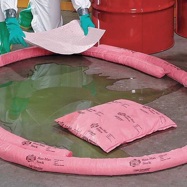 Sorbents, 10 Gal/pk; 1 Gal/pillow, Harsh Chemicals Absorbed, Pink, Polypropylene, 10 PK
