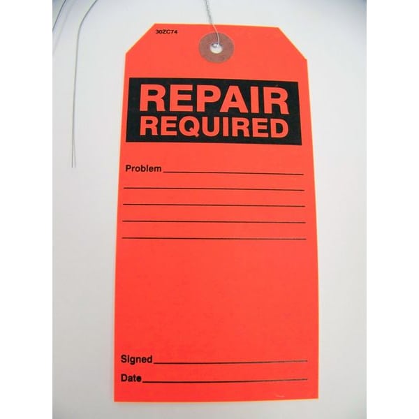 Repair Required Tag,Blck/Red,Paper,PK25