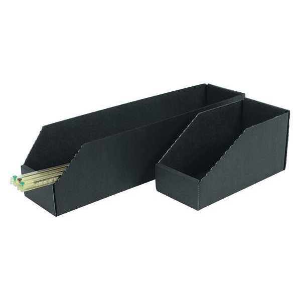 Corrugated Shelf Bin, Black, Cardboard, 24 3/4 In L X 8 1/4 In W X 4 1/2 In H