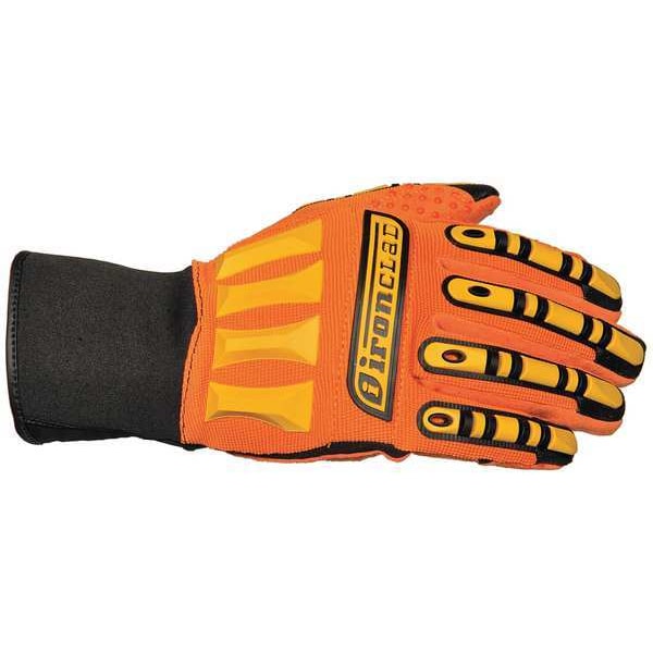 Mechanics Gloves, L, Orange/Black, Ribbed Nylon