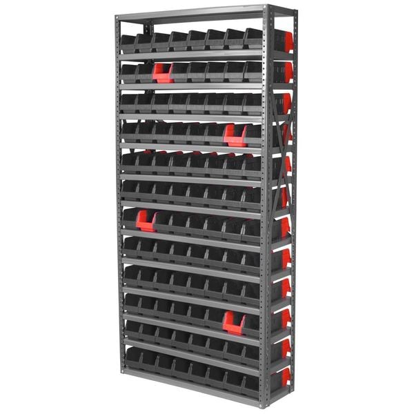 Shelf Storage Bin, Black/Red, Plastic, 11 5/8 In L X 4 1/8 In W X 4 In H, 10 Lb Load Capacity