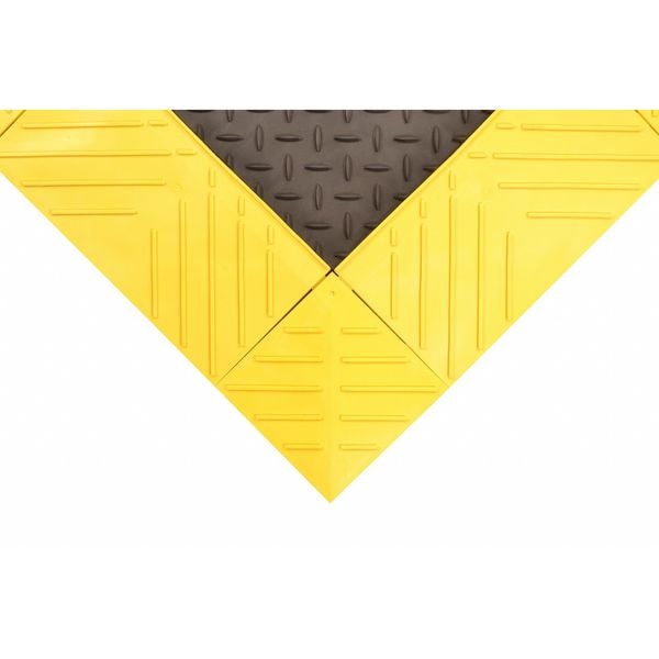 Antifatigue Mat, Black/Yellow, 72 L X 4 Ft. W, PVC, Diamond Surface Pattern, 1 Thick