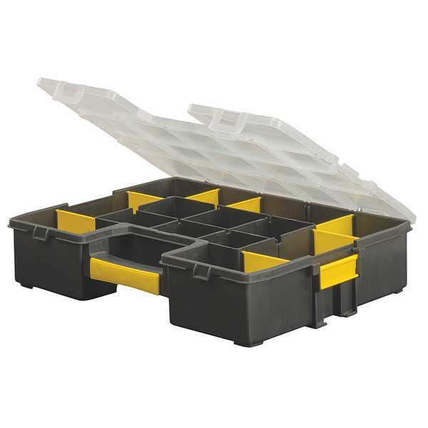 Adjustable Compartment Box W/ 14 Compartments, 3-3/7 H X 13 In L X 17 3/8 In W, Black/Yellow