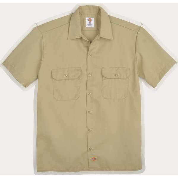 Short Sleeve Work Shirt,Twill,Khaki,XL