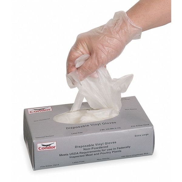 Disposable Gloves, 2.7 Mil Palm, Vinyl, Powder-Free, XL (10), 100 PK, Clear