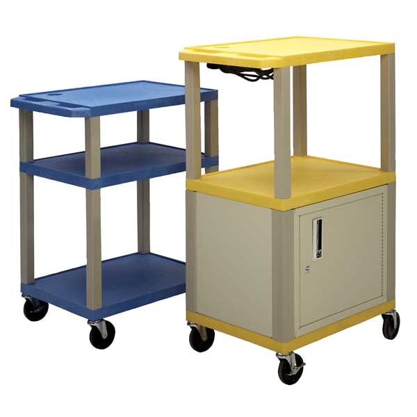 Thermoplastic Resin Utility Cart With Lipped Plastic Shelves, Flat, 2 Shelves, 200 Lb
