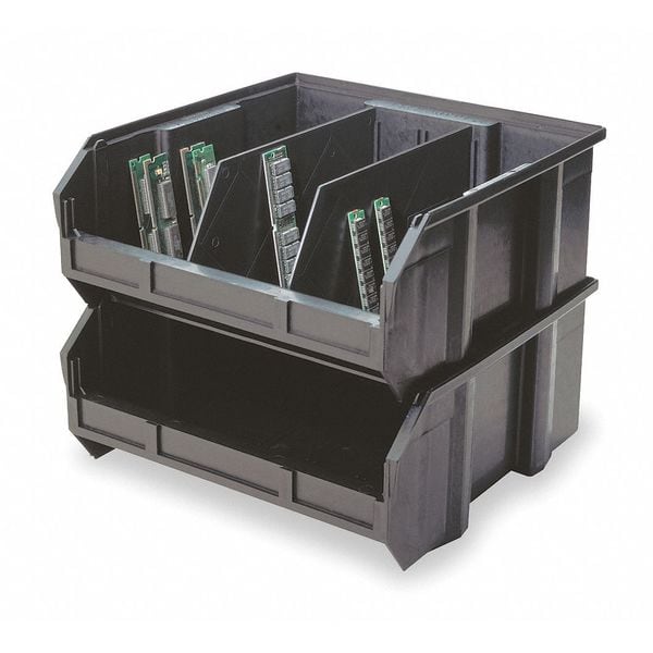 Hang & Stack Storage Bin, Polypropylene, 11 In W, 5 In H, 10 7/8 In L, Black