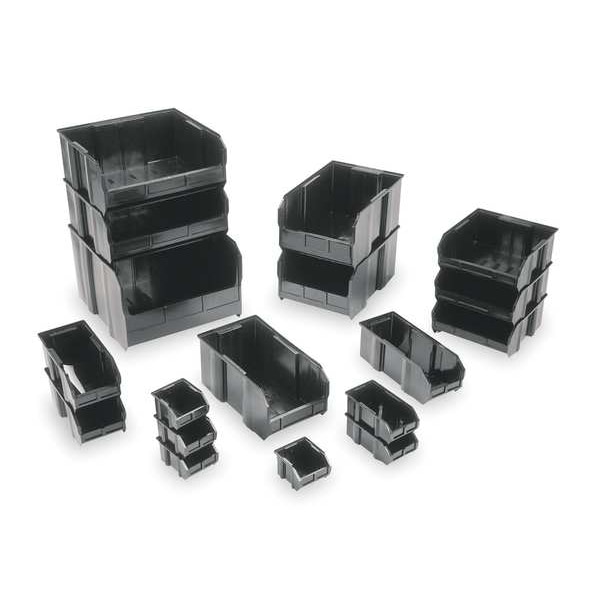 Hang & Stack Storage Bin, Black, Carbon Filled Copolymer Polypropylene, 60 Lb Load Capacity