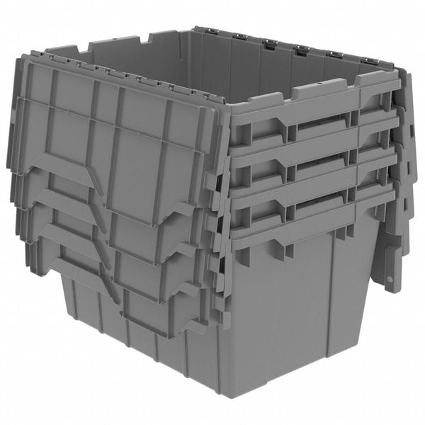 12 Gal Attached Lid Container, Gray, Plastic, Steel Hinge, 21 1/2 In L X 15 1/4 In W X 12 1/2 In H