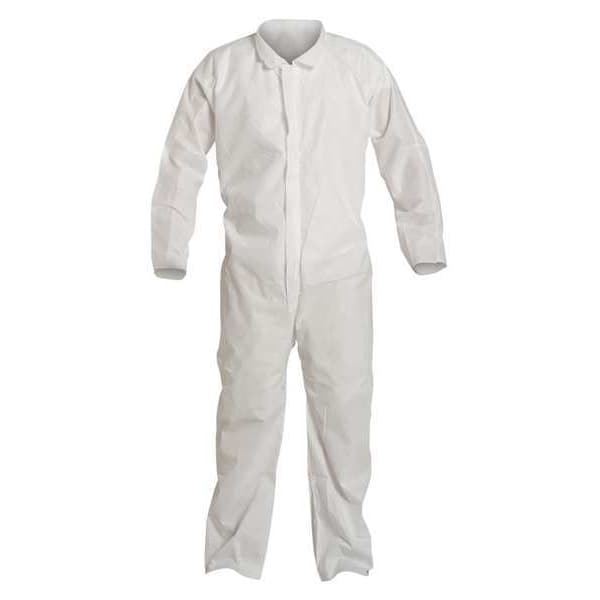 Collared Disposable Coverall, 25 PK, White, SMS, Zipper