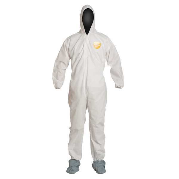 Hooded Disposable Coverall,L,25 PK,White,SMS,Zipper