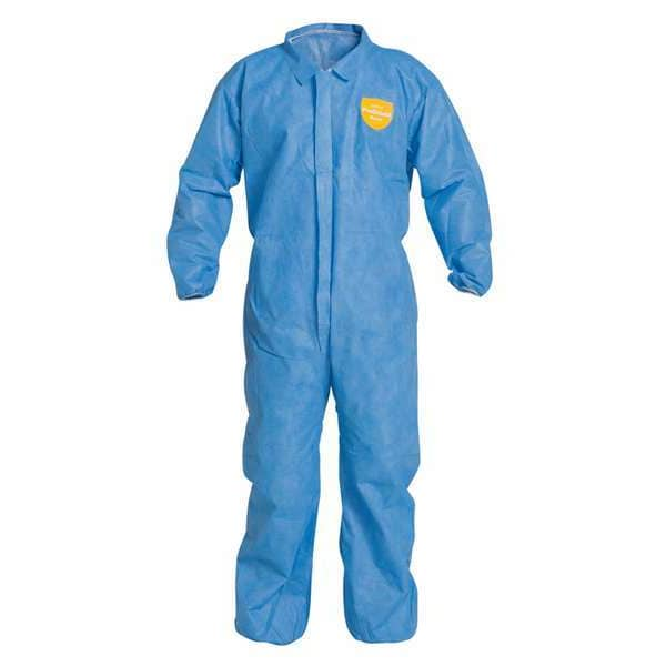 Collared Disposable Coverall,4XL,25 PK,Blue,SMS,Zipper