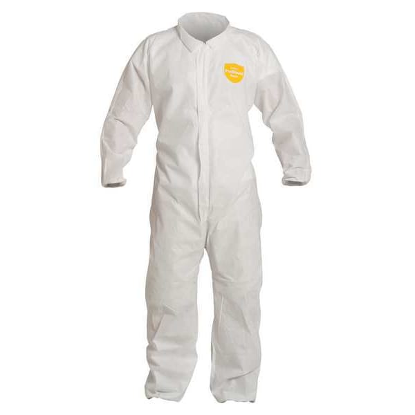 Collared Disposable Coverall, 25 PK, White, SMS, Zipper