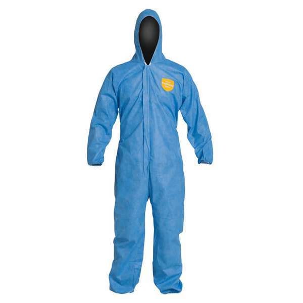 Hooded Disposable Coverall,L,25 PK,Blue,SMS,Zipper