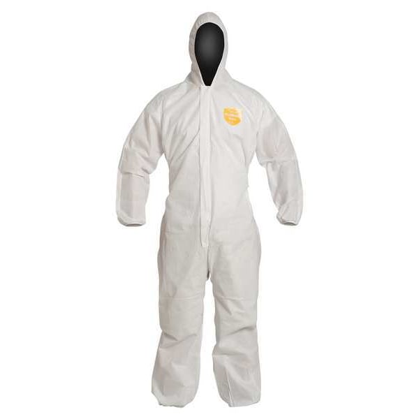 Hooded Disposable Coverall,2XL,25 PK,White,SMS,Zipper