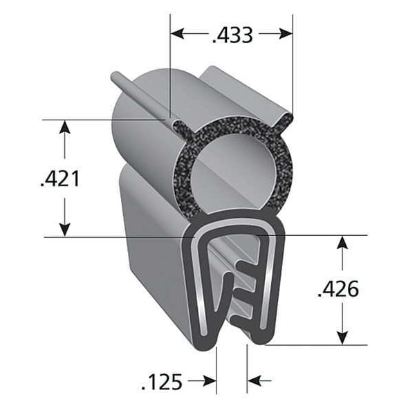 Black Vinyl Seal 100 Ft L, 7/16 In W, 7/8 In H